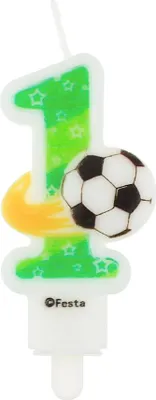 Immagine prodotto di Incantevole candela numero "1" con pallone - perfetta per il primo compleanno di un piccolo tifoso di calcio! Create momenti indimenticabili con una torta speciale.
