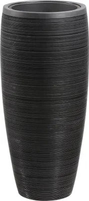Produktbild von Dehner Pflanzvase Singapur in Riffeloptik, rund, Ø 45 cm, Höhe 97 cm, Polystone, dunkelgrau