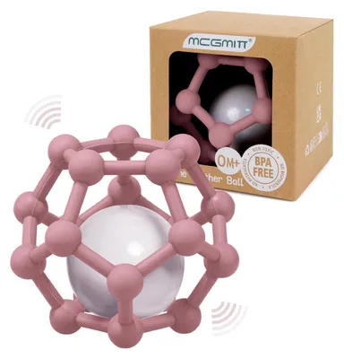Immagine prodotto di Sonaglio per neonati, anello da mordere, giocattolo in silicone, color rosa scuro, adatto dai 0 ai 12 mesi
