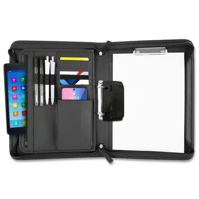 Produktbild von ONVAYA® Konferenzmappe A4 mit Reißverschluss & Ringbuch | Schreibmappe aus Kunstleder | Dokumentenmappe mit Schreibblock & Locher | Business Mappe