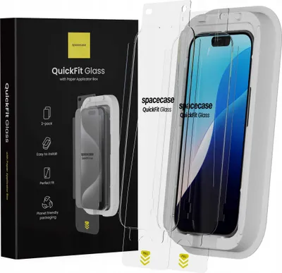 Image de 2x verre trempé avec applicateur SPACECASE QuickFit Glass pour iPhone 16 Pro