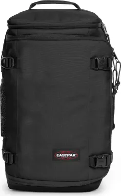 A black Eastpak backpack is shown against a white background.