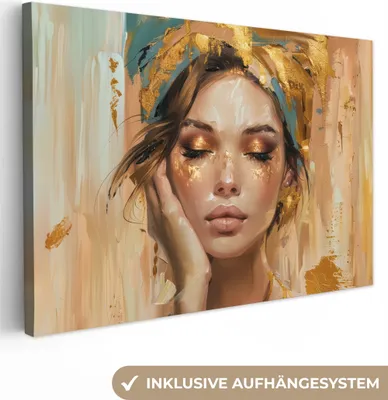 Obrázek produktu pro OneMillionCanvasses® - Plátno na zeď - Ženy - Portrét - - Zlatá, nástěnná malba, nástěnné dekorace obrazy obývací pokoj, 30x20cm