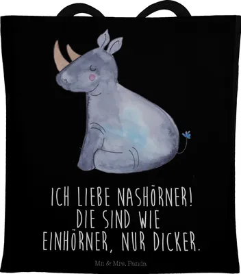 Produktbild von Mr. & Mrs. Panda Tote Bag Einhorn Nashorn - Schwarz - Geschenk, Zoo, Uni Tasche, Beutel, Shopping, Unicorn, Lustig, Nashörner, Glitzer, Laptoptasche, Regenbogen