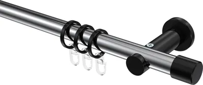 Produktbild von Interdeco Gardinenstange / Vorhangstange Chrom / Schwarz, Typ Platon Santo (Kappe), 20 mm Ø 1-läufig, 540 cm