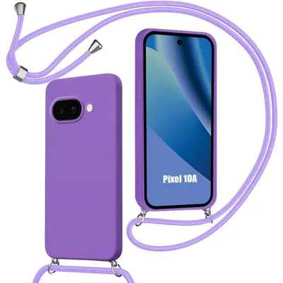 Image de Coque pour Google Pixel 10a, Silicone Souple Anti-Rayures Antichoc avec Cordon Violet