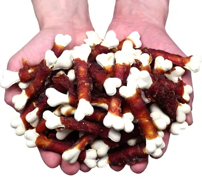 Productafbeelding van Hondensnoepjes, Snack "Kalksteenknaakbeen" met eendenaroma, "Woof & Miao", 500g