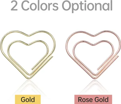 Immagine prodotto di 50 graffette in oro rosa, a forma di cuore, piccole e graziose, a forma di cuore, per fai da te, bricolage, scrapbooking, matrimoni, decorazioni, documenti, appunti