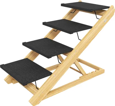 Produktbild von Hundetreppe, Hunderampe, höhenverstellbar, rutschfest, faltbar, 83x40x62,5 cm, Holz/Weiß