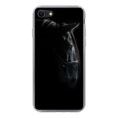 Produktbild von MuchoWow® Handyhülle Schutzhülle Hülle für iPhone SE 2020 Pferd - Leicht - Schwarz Silikon Softcase Handy Hülle - Kartenbesitzer