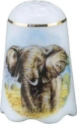 Produktbild von Porzellan Fingerhut Elefant Afrika mit Goldrand Miniatur 3,2 cm