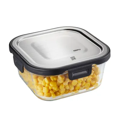 Zdjęcie produktu dla GEFU 12757, Pojemnik, Kwadrat, 0,8 l, Czarny, Przezroczysty, Szkło, Plastik, Silikon, Stal nierdzewna, 300 °C