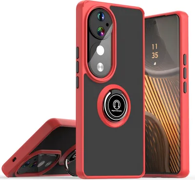 Immagine prodotto di Custodia per Vivo V40 in TPU traslucido opaco con supporto ad anello e supporto Rosso