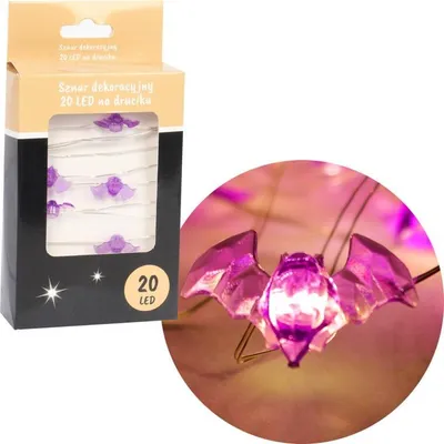 Zdjęcie produktu dla Lampki LED z Nietoperzami na Giętkim Druciku - Fioletowe Dekoracje na Baterie