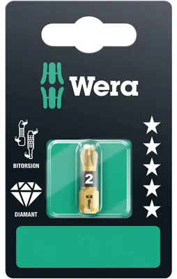 Produktbild von Wera Bit PZD2 Länge 25mm 1 / 4 Zoll 6-kant C6,3 BiTorsion diamantbeschichtet Karte mit 1 St. 855 / 1 BDC SB - 5073337001