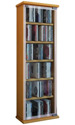 Immagine prodotto di Scaffale CD Legno | Armadio CD con Porte in Vetro di Sicurezza ESG per 204 CD o 72 DVD | Dimensioni: H. 92 x W. 31 x D. 18 cm | Scaffale Blu ray | Scaffale CD - Classico