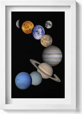 Produktbild von Illustration der Planeten des Sonnensystems– Wandbild mit Rahmen – Gerahmtes Bild  – Wanddekoration – 20x30 cm – Weiß