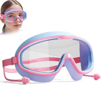 Produktbild von Wasserdichte Tauchbrille mit großem Rahmen und Ohrstöpsel Rosa