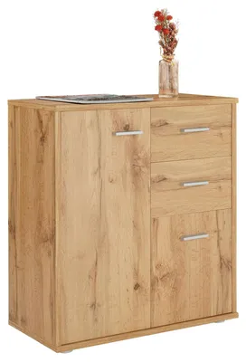 Produktbild von Kommode LOCARNO mit 2 Türen und Schubladen, modernes Highboard Bürokommode in Wotan Eiche