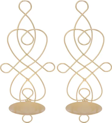 Image de 2 Sets Iron Wall Candle Sconce Holder Foldable Deformation Resistance Innovative Wall Candle Holder for Bedroom Dining Room Gold