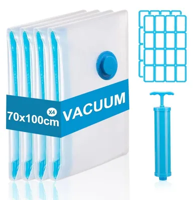 Productafbeelding van Vacuümzakken voor beddengoed en kleding, 4 stuks, 70x100 cm, met handpomp, ruimtebesparend