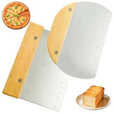 Image de Diviseur de pâte et racloir à pâte - Lot de 2 pièces en acier inoxydable - Ustensiles de cuisine pour portionner et couper la pâte