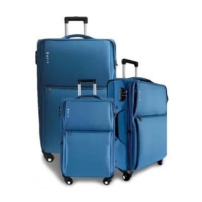 Produktbild von Set mit 3 Textiltrolleys, Rorik Destination, 20/24/28 Zoll, 35/70/97 L, Zahlenschloss, 360 Rollen, Teleskopgriff, erweiterbar, Hellblau, Gre S/M/L