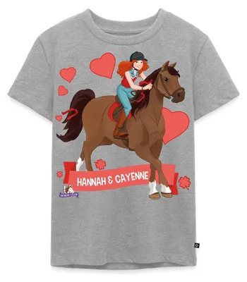 Produktbild von Spreadshirt Schleich Horse Club Hannah & Cayenne reiten aus Kinder Premium T-Shirt, 98/104 (2 Jahre), Grau meliert