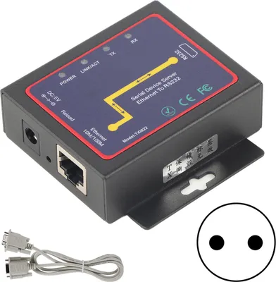 Obrázek produktu pro RJ45 na RS232 Jednoduchý sériový server Zásuvný převodník RS-232 TCP/IP 100-240 V