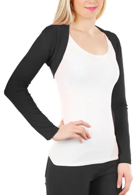 Produktbild von Bolero Damen Lange Ärmel - Crop Cardigan - Stretchstoff - Elegant - Schwarz - Einheitsgröße - Hoher Tragekomfort