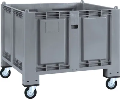 Produktbild von Palettenbox mit 4 Lenkrollen, LxBxH 1200 x 800 x 1000 mm, Boden und Wände geschlossen, grau