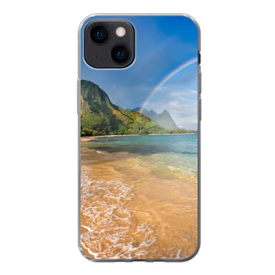 Produktbild von MuchoWow® Handyhülle Schutzhülle Hülle für iPhone 13 Ein schöner Regenbogen am Tunnels Beach in Hawaii Silikon Softcase Handy Hülle - Karteninhaber