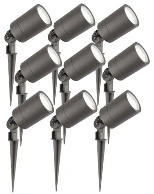 Immagine prodotto di Set di 9 faretti da giardino Ledvion, colore antracite, con picchetto da terra, 3W, 6500K, attacco GU10, grado di protezione IP65