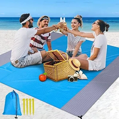 Produktbild von Stranddecke Sandfrei Picknickdecke 230x200cm, Strandmatte Ultraleicht Picknickdecken Wasserdicht Blanket mit 4 Befestigung Ecken für Strand Camping, Reisen, Outdoor Wandern