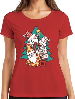 Produktbild von Schwedische Gnome Weihnachtsbaum - Weihnachten Weihnachtsgeschenk Christmas Damen T-Shirt, Rot, 3XL