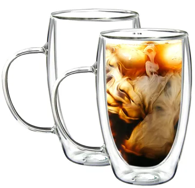 2er-Set doppelwandige Glasmokken 450 ml, Kaffeebecher