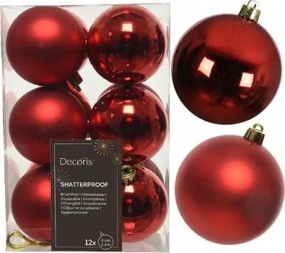 Zdjęcie produktu dla Bombki czerwone okrągłe plastikowe nietłukące zestaw 12 sztuk 6 cm