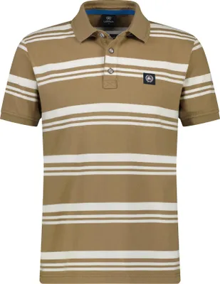 Produktbild von Poloshirt in Jerseyqualität mit gewebtem Streifenmuster und klassischem Polokragen