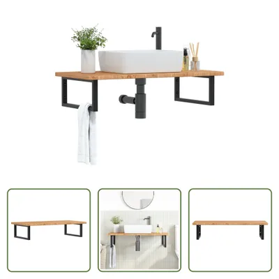 Immagine prodotto di The Living Store Piano lavabo con staffa in acciaio e legno massiccio di rovere