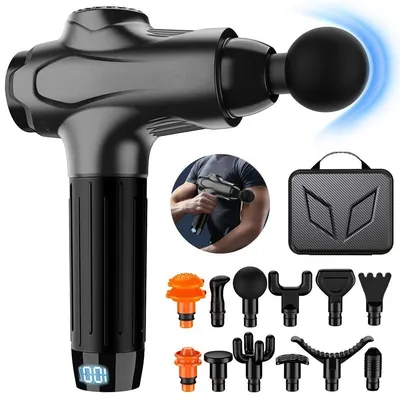 Produktbild von Multifunktionales Massagegerät, elektrische Faszienpistole Fitness Massagegerät 12-teiliges Set, USB Massagegerät, Multi Speed Einstellung