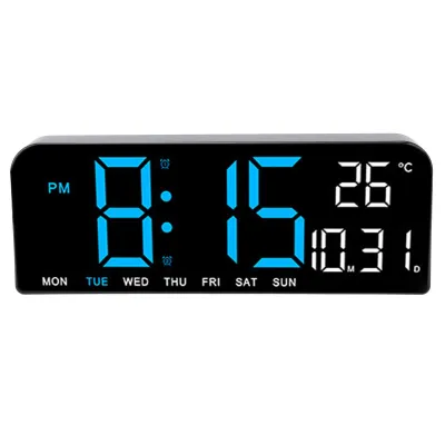 Obrázok produktu pre Digitálny budík s veľkým LED displejom, teplota, dátum, deň v týždni, nastaviteľný jas, 12/24H displej pre spálňu, kanceláriu, modrý