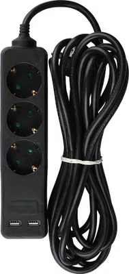Produktbild von 3-Wege-Verlngerungssteckdosen - USB - Schwarz - IP20 - 5 m Kabel