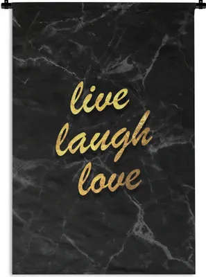 Produktbild von MuchoWow® Wandteppich Wandbehang Zitat - Leben - Liebe - Gold - Marmor 120x180 cm Tapisserie Dekoration Wandtuch - Schlafzimmer - Dekorationen für das Haus