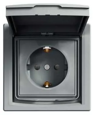 Obrázek produktu pro Zásuvka SCHUKO IP44 s rámečkem, ocel Schneider Asfora EPH3100362/SCH