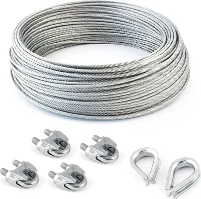 Produktbild von STAHLSEIL + 4 SEILKLEMME + 2 KAUSCHE 3mm 5 Meter   6x7  Seil Seile Drahtseil DIN verzinkt
