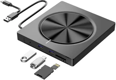 Immagine prodotto di Masterizzatore CD esterno 6-in-1 per laptop con unità ROM e custodia protettiva