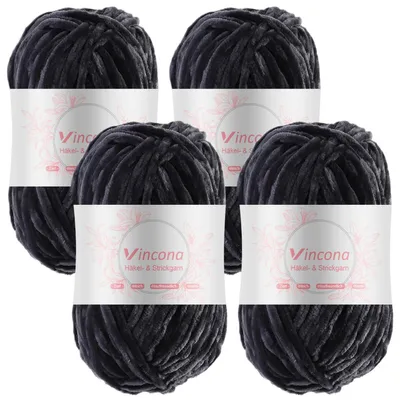 Produktbild von Chenille Wolle zum Häkeln und Stricken 4 x 100g Dunkelgrau 100% Polyester Nadelstärke 5-6