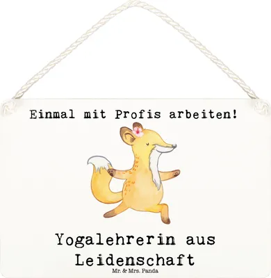 Produktbild von Mr. & Mrs. Panda Schild Yogalehrerin Leidenschaft DIN A6 - Weiß - Geschenk, wandtafel, holzbild, Türschild, Dekobrett, kleine aufmerksamkeit