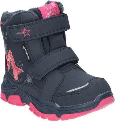 Produktbild von American Club Hl6623 Kinder Winterstiefel Softshell mit Klettverschluss | Gefüttert mit Fleece | Wasserdicht, Rutschfest & Warm | hochwertig Winterschuhe Dunkelblau 28