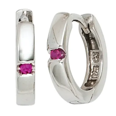 Produktbild von Ohrringe Ohrschmuck Creole 12,1mm 925 Silber rhodiniert mit Zirkonia rot